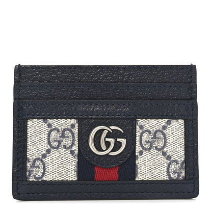 Gucci GG Supreme Monogram Textured Dollar Calfskin Web Ophidia Card Holder Beige Blue 1 of 6