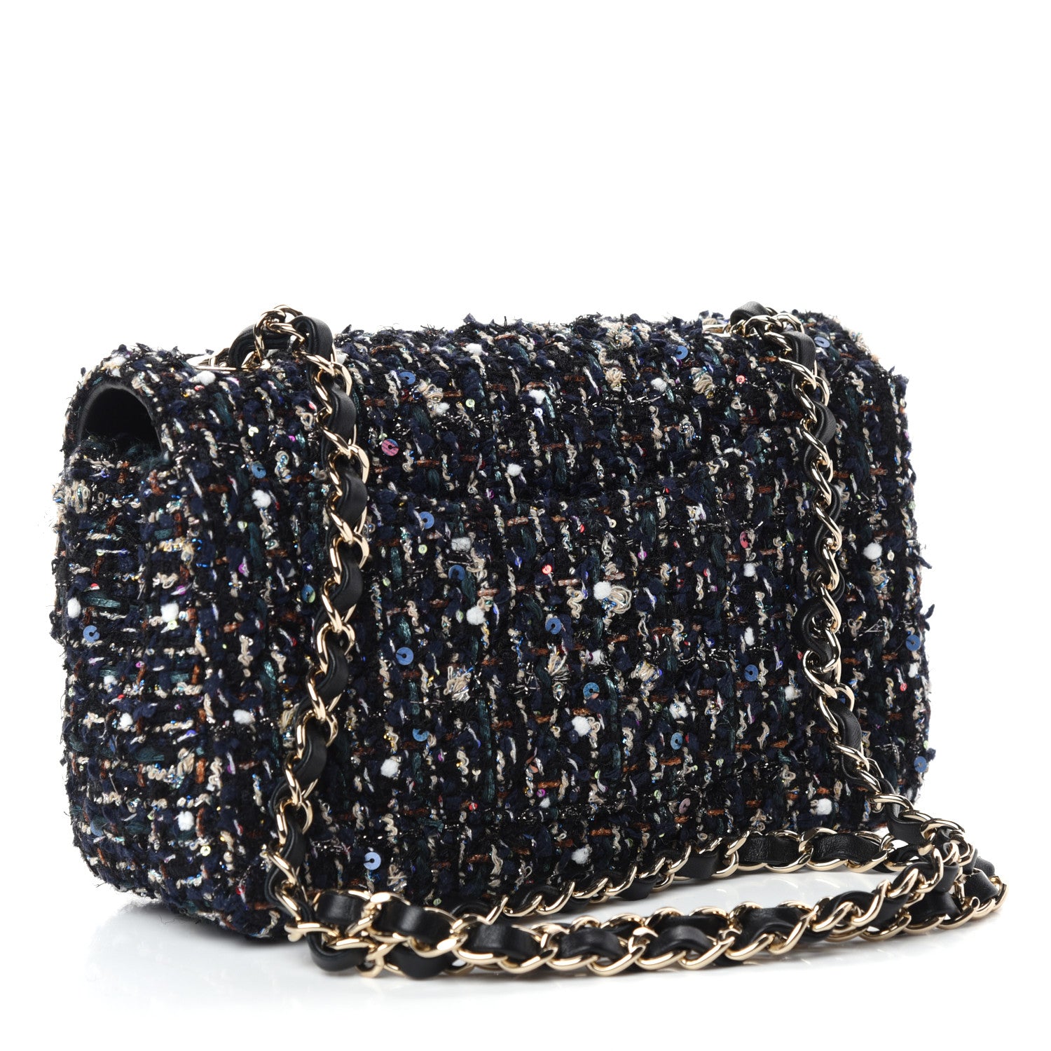Chanel Glittered Tweed Quilted Mini Rectangular Flap Navy Blue Mulitcolor 3 of 11