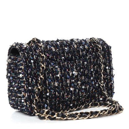 Chanel Glittered Tweed Quilted Mini Rectangular Flap Navy Blue Mulitcolor 3 of 11