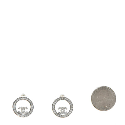 Chanel Crystal CC Round Earrings Silver 2 of 5