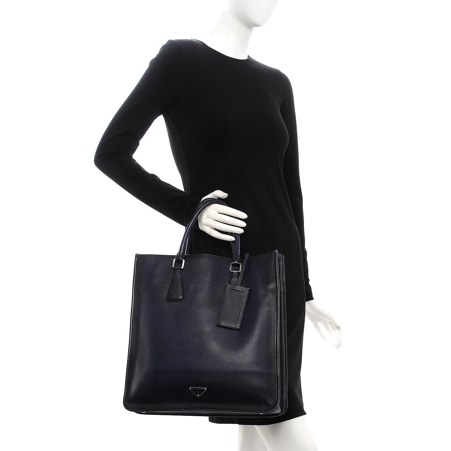 Prada Saffiano Cuir Double Handle Tote Baltico 3 of 16