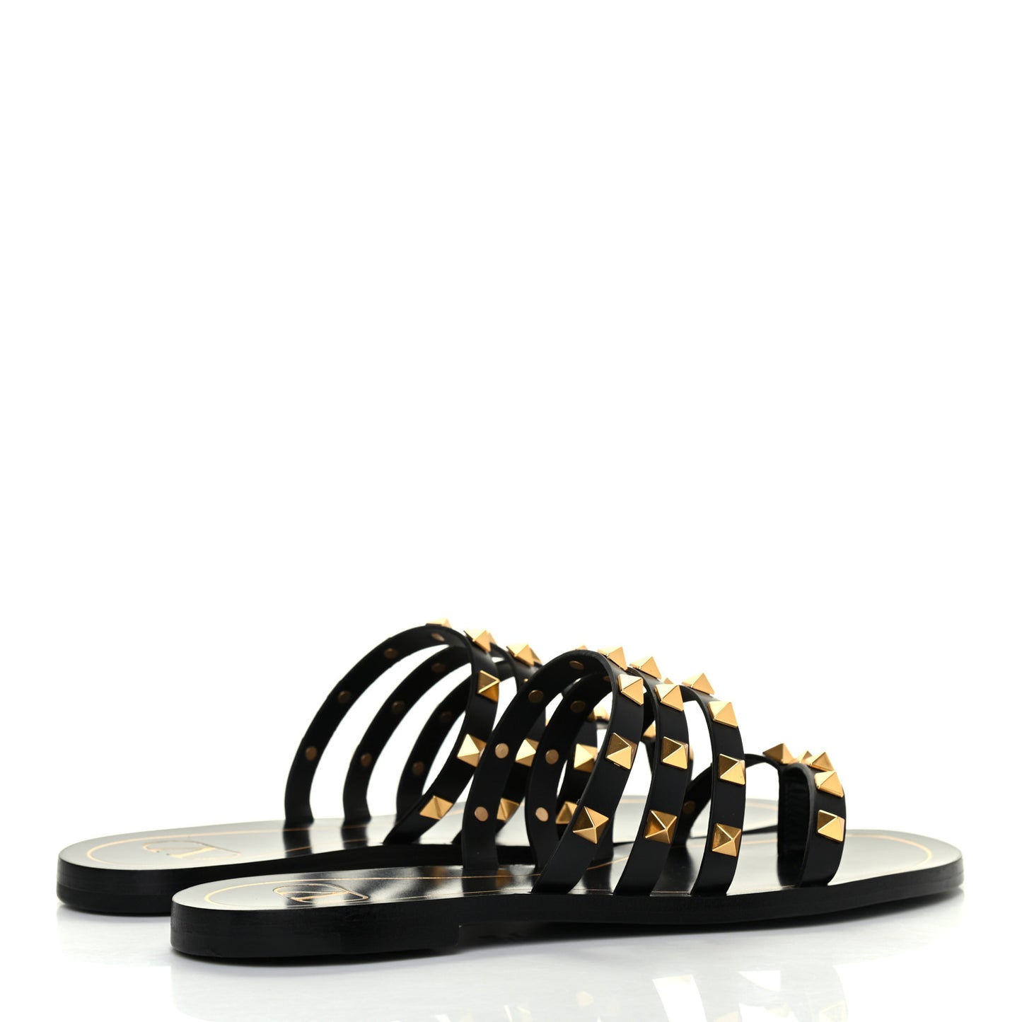 Calfskin Rockstud Flair Flat Thong Sandals 37.5 Black