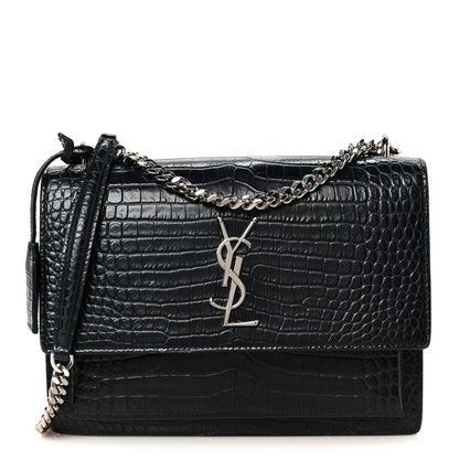 Saint Laurent Calfskin Crocodile Embossed Medium Monogram Sunset  Deep Marine 1 of 12
