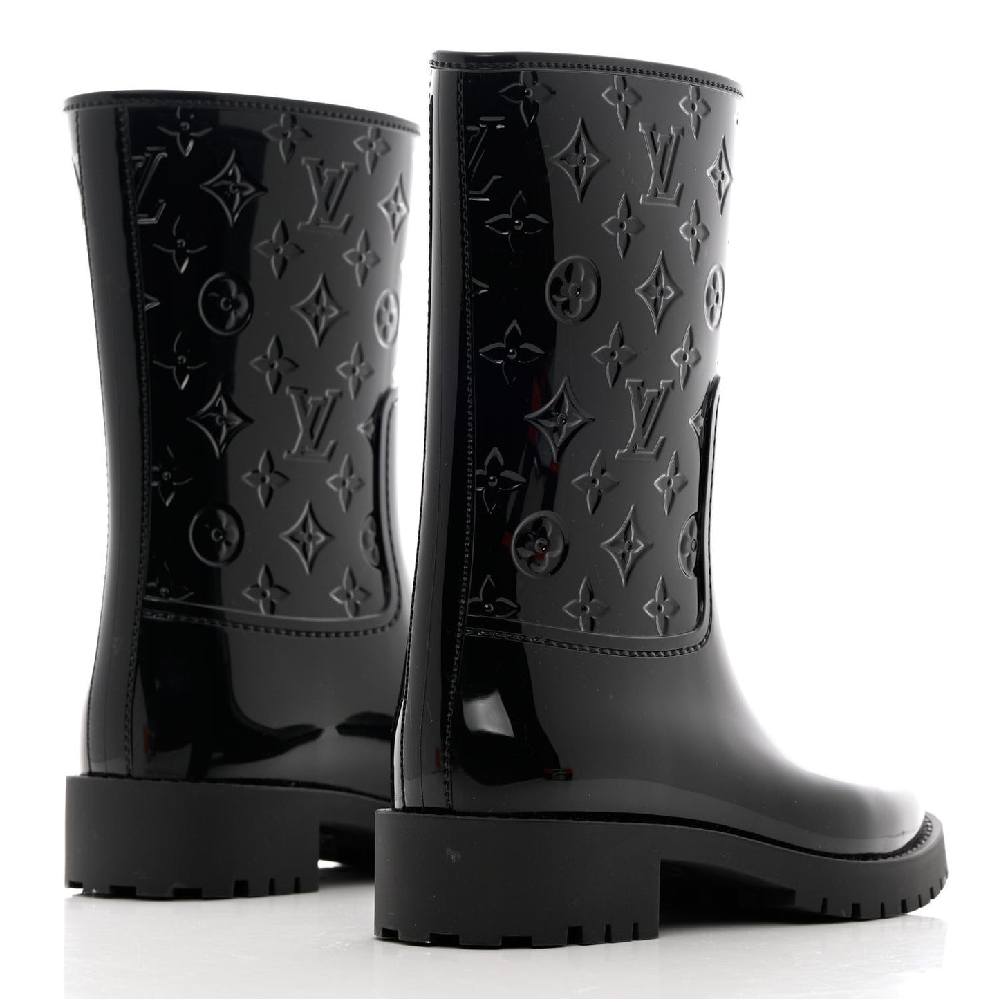 Rubber Embossed Monogram Splash Rain Short Boots 37 Black