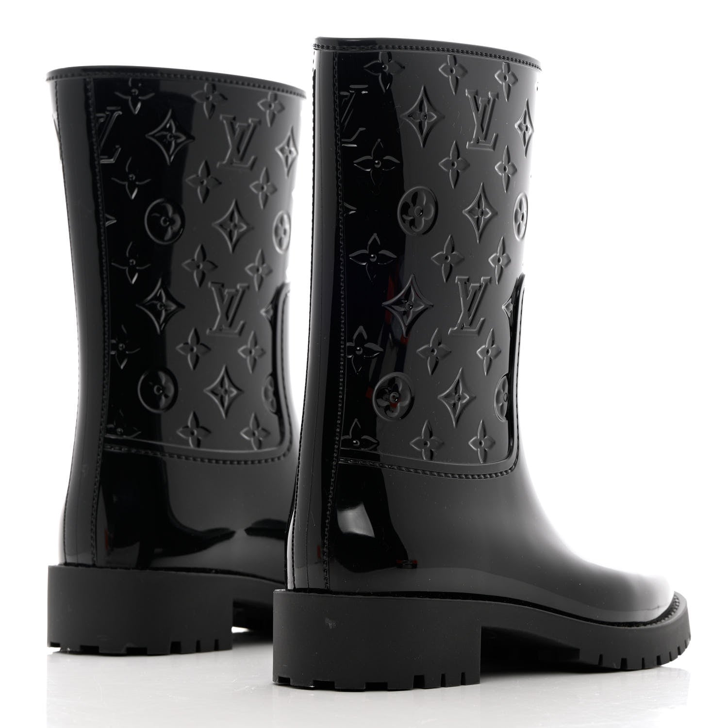 Louis Vuitton Rubber Embossed Monogram Splash Rain Short Boots 37 Black 4 of 9