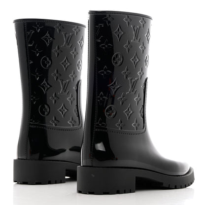 Louis Vuitton Rubber Embossed Monogram Splash Rain Short Boots 37 Black 4 of 9