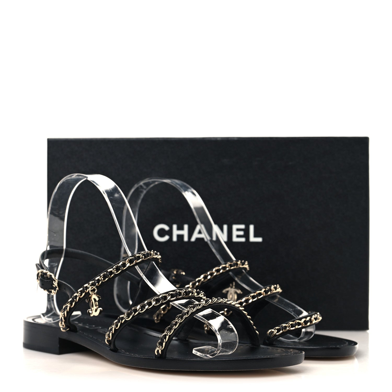 Chanel Lambskin Chain Sandals 37.5 Black 9 of 9