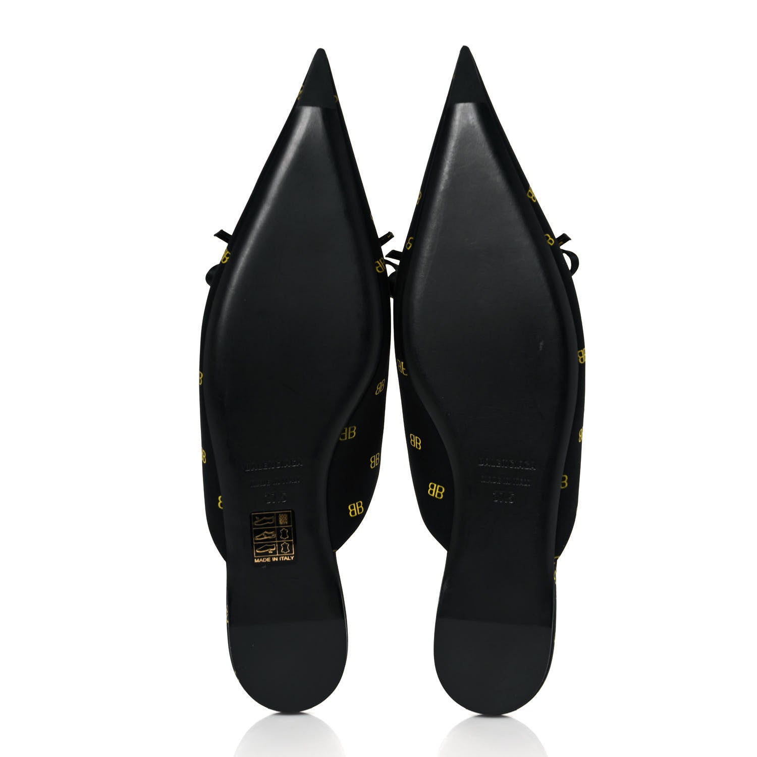 Balenciaga Crepe Satin BB Printed Pointy Toe Knife Flat Mules 37.5 Black Yellow Fluo 5 of 10