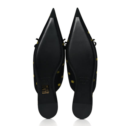 Balenciaga Crepe Satin BB Printed Pointy Toe Knife Flat Mules 37.5 Black Yellow Fluo 5 of 10