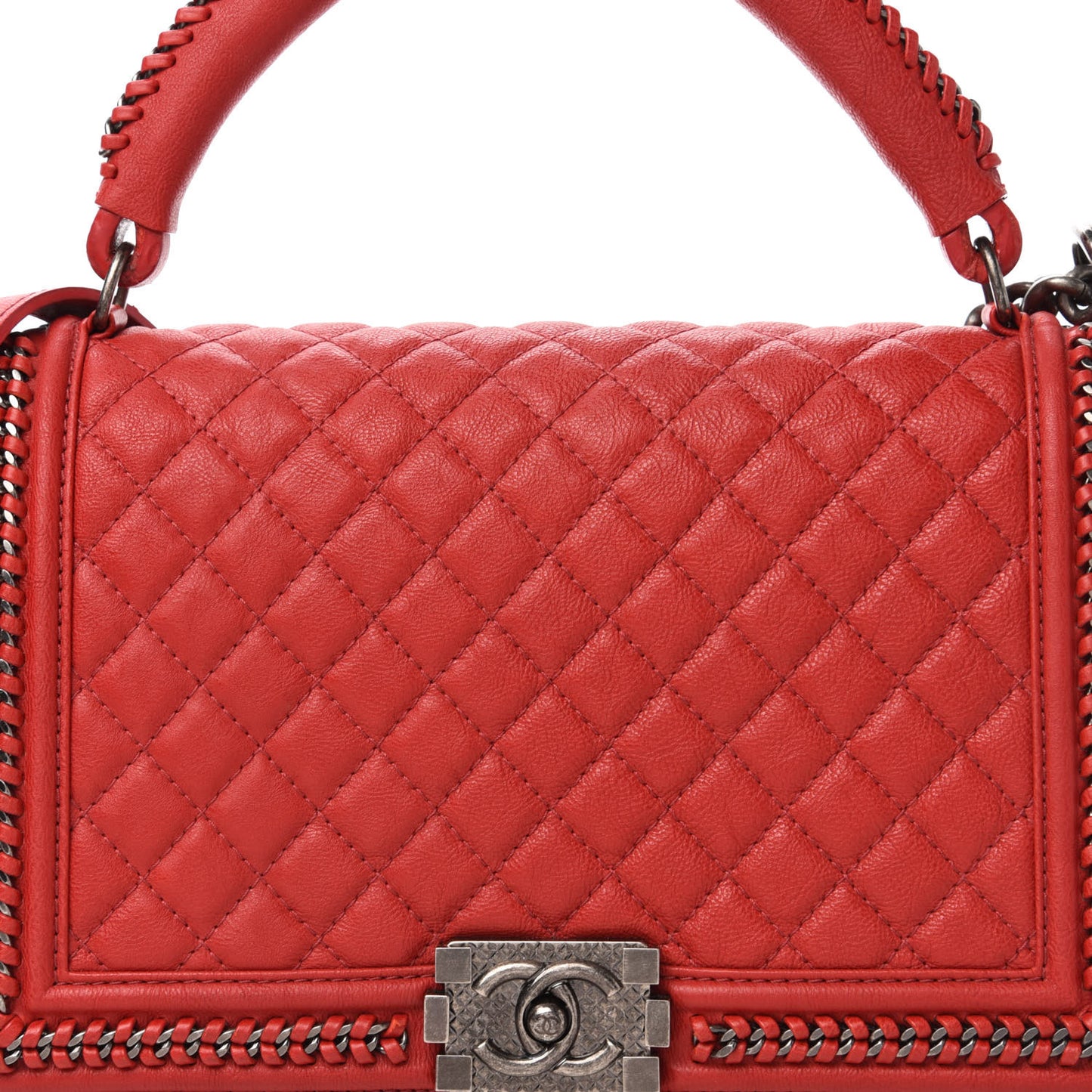 Calfskin Quilted New Medium Boy Top Handle Flap Red