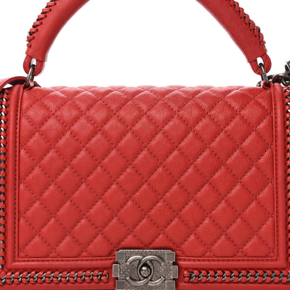 Chanel Calfskin Quilted New Medium Boy Top Handle Flap Red 12 of 12