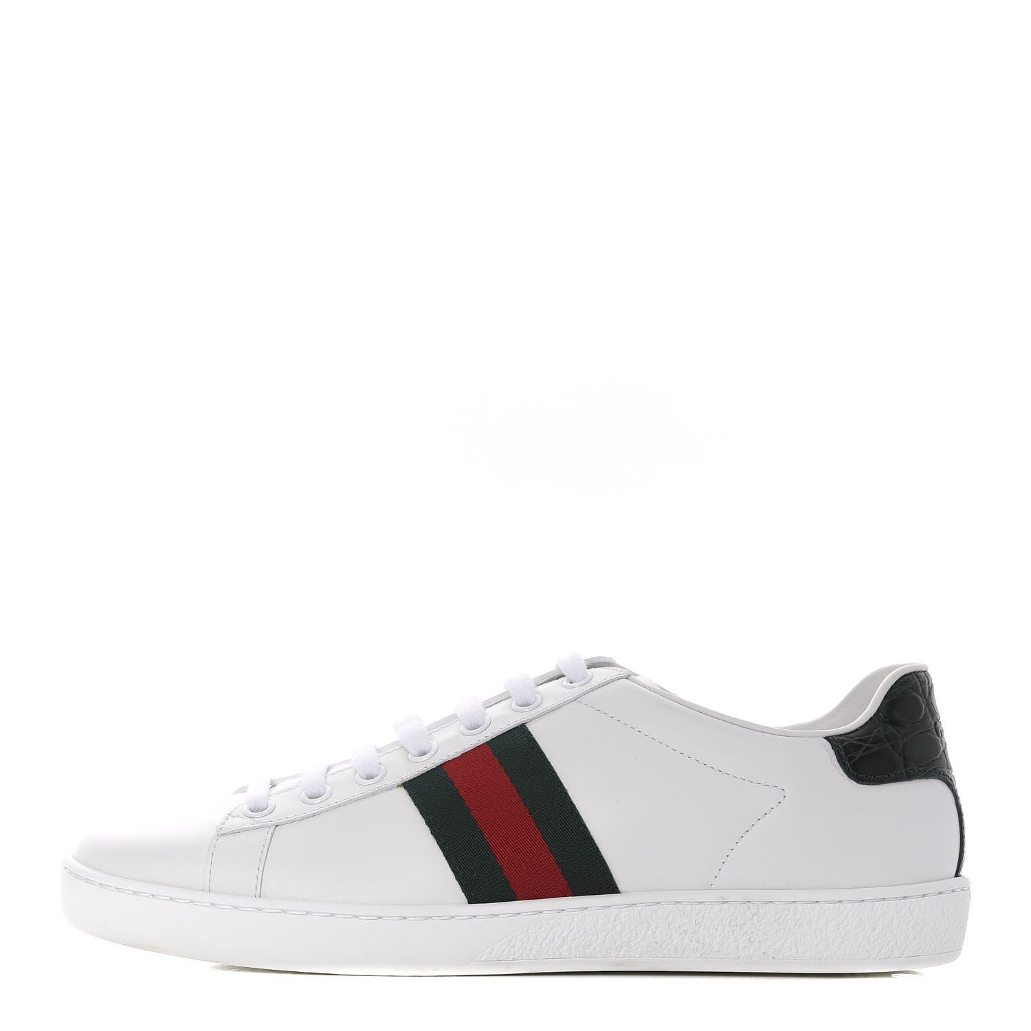 Gucci Calfskin Crocodile Web Ace Sneakers 37.5 White Green 1 of 8