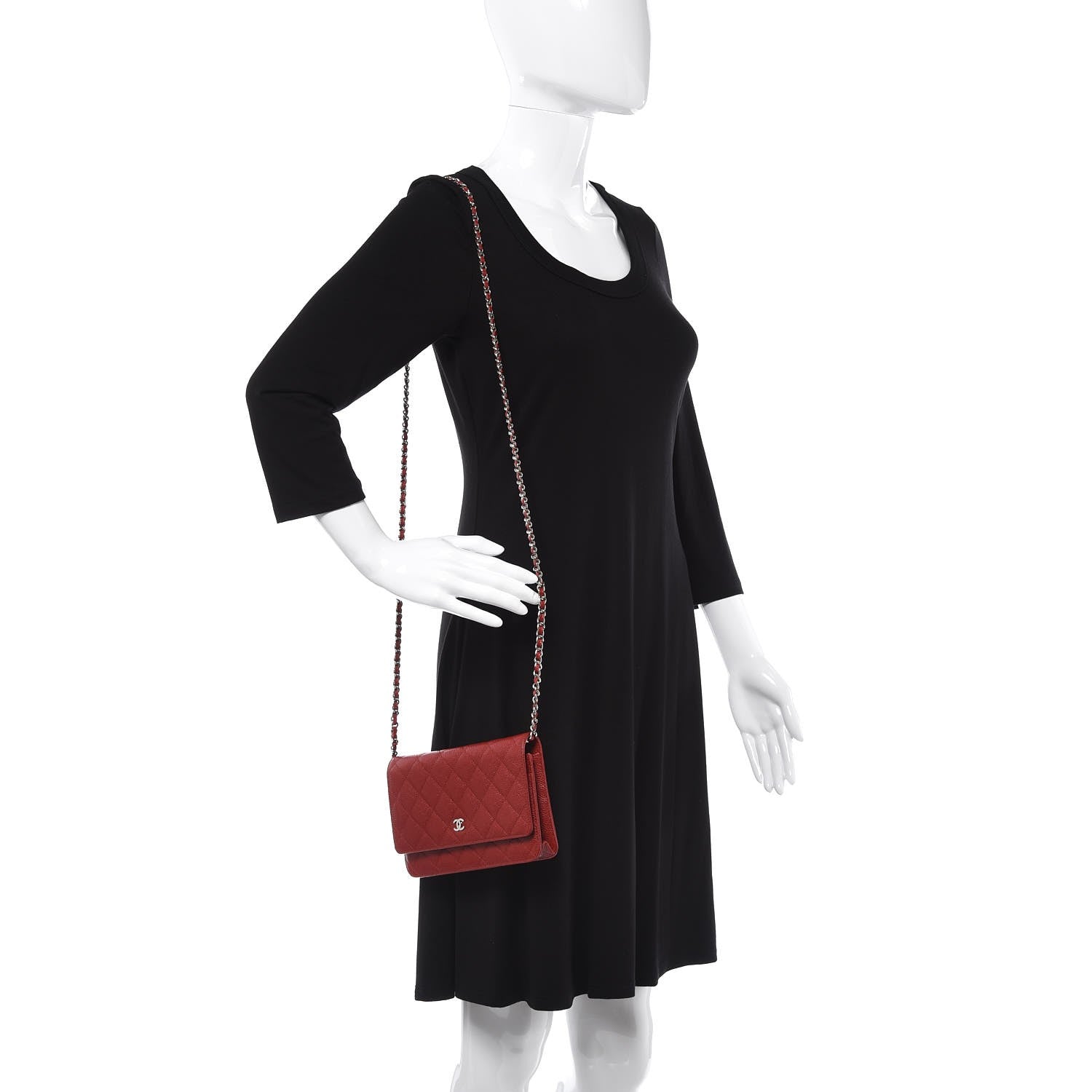 Chanel Caviar Quilted Wallet on Chain WOC Red 2 of 8