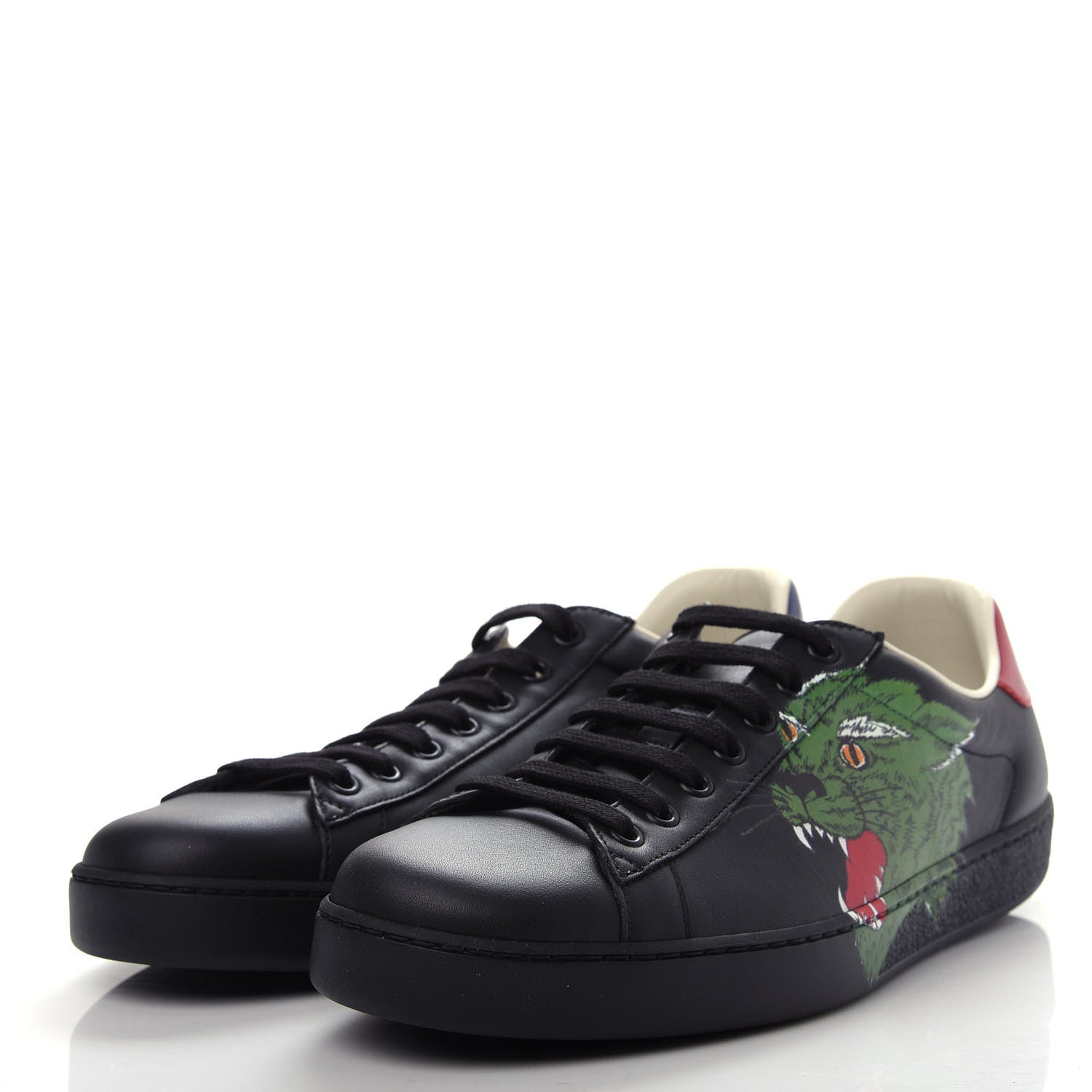 Gucci Calfskin Green Panther Print Mens Ace Sneakers 9.5 Black 3 of 11