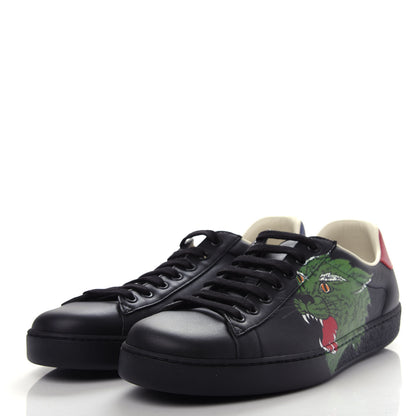 Gucci Calfskin Green Panther Print Mens Ace Sneakers 9.5 Black 3 of 11