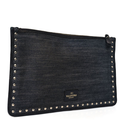 Valentino Garavani Denim Large Rockstud Zip Pouch Navy 3 of 6