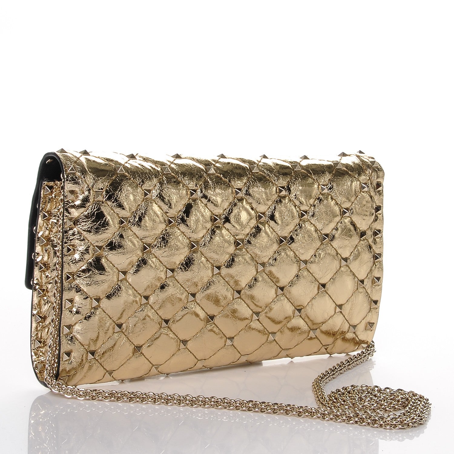 Valentino Garavani Metallic Wrinkled Lambskin Rockstud Spike Wallet on Chain Mekong 3 of 7