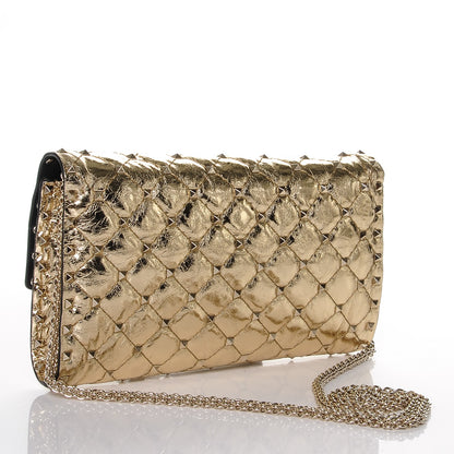 Valentino Garavani Metallic Wrinkled Lambskin Rockstud Spike Wallet on Chain Mekong 3 of 7