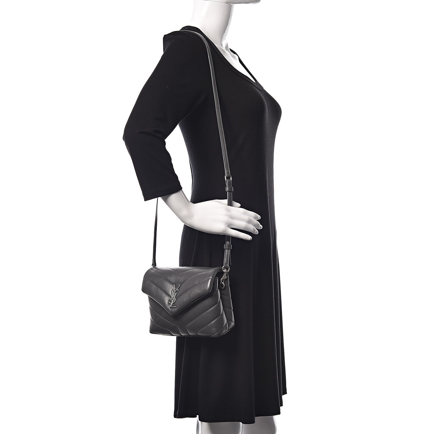 Saint Laurent Calfskin Y Quilted Monogram Toy Loulou Crossbody Bag Storm 2 of 9