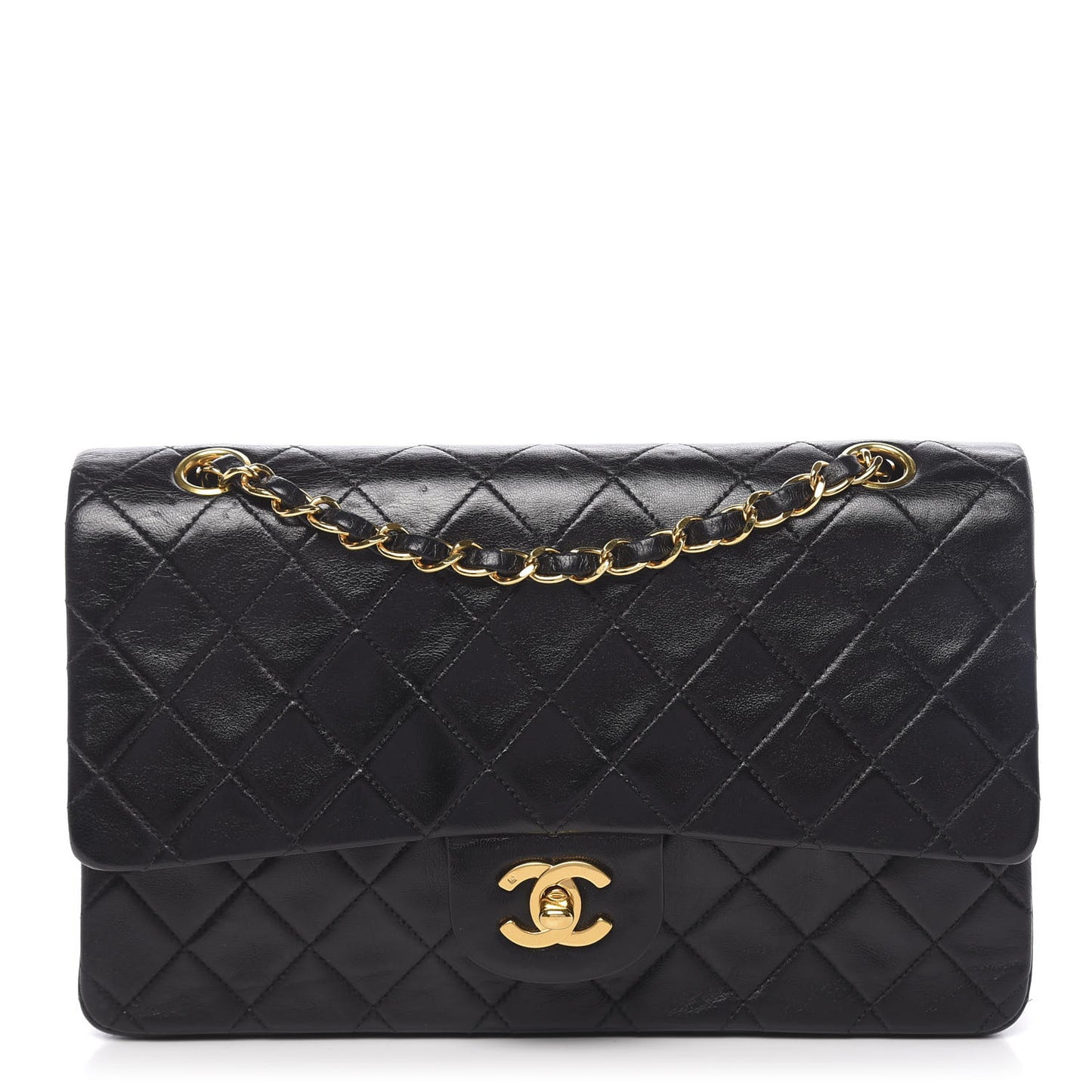 Lambskin Quilted Medium Double Flap Black