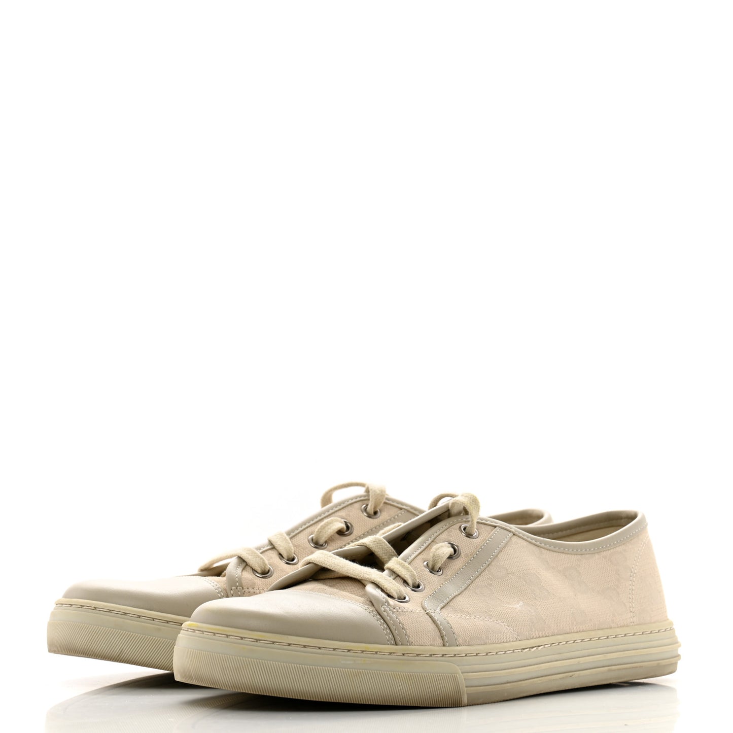 Washed Cotton GG Monogram Calfskin Womens Low Top Sneakers 40 White Mystic White Great White