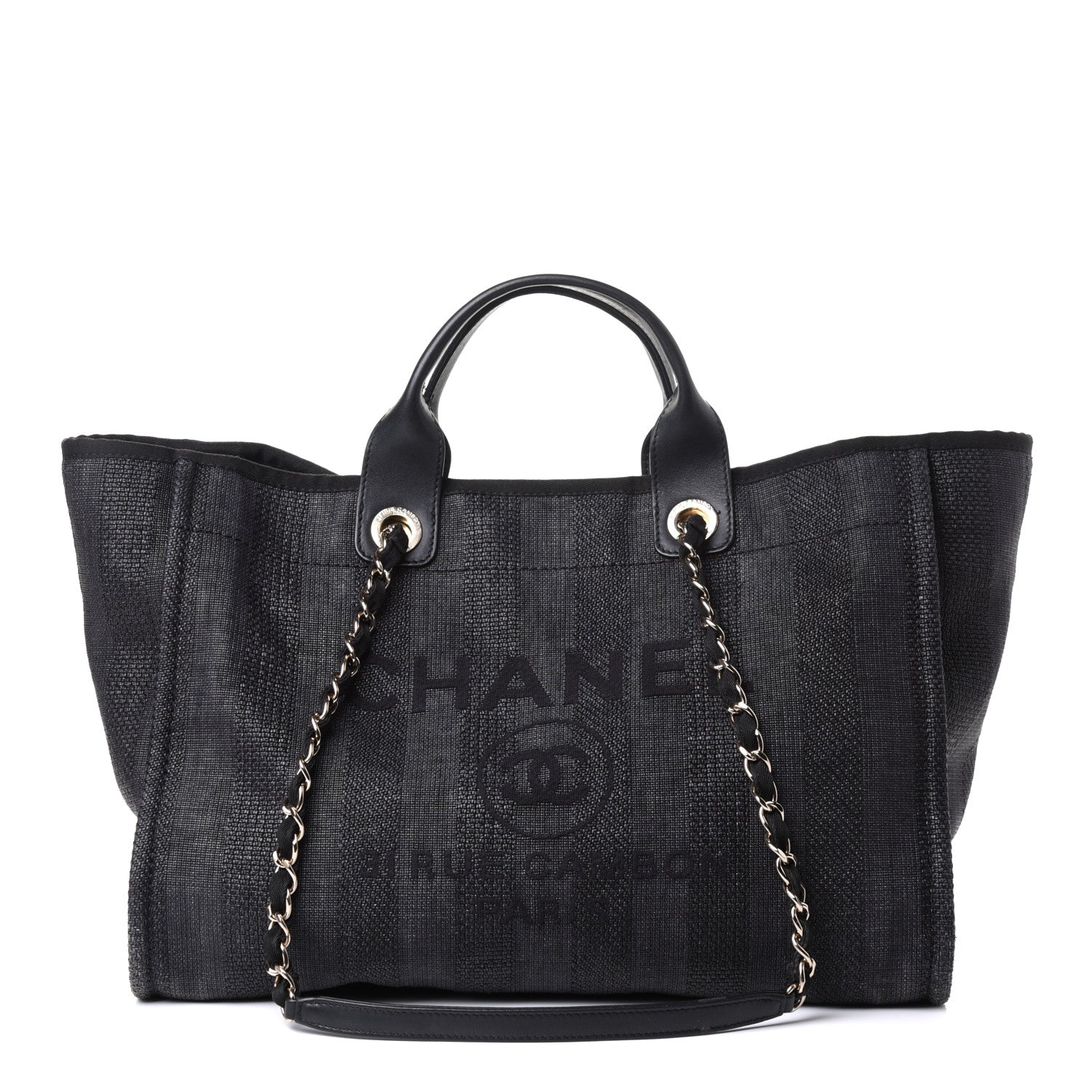 Chanel Mixed Fibers Calfskin Striped Medium Deauville Tote Black 1 of 4