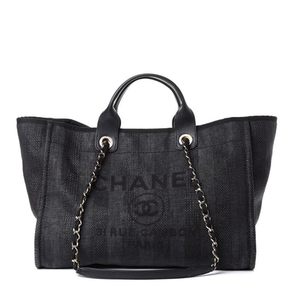 Chanel Mixed Fibers Calfskin Striped Medium Deauville Tote Black 1 of 4