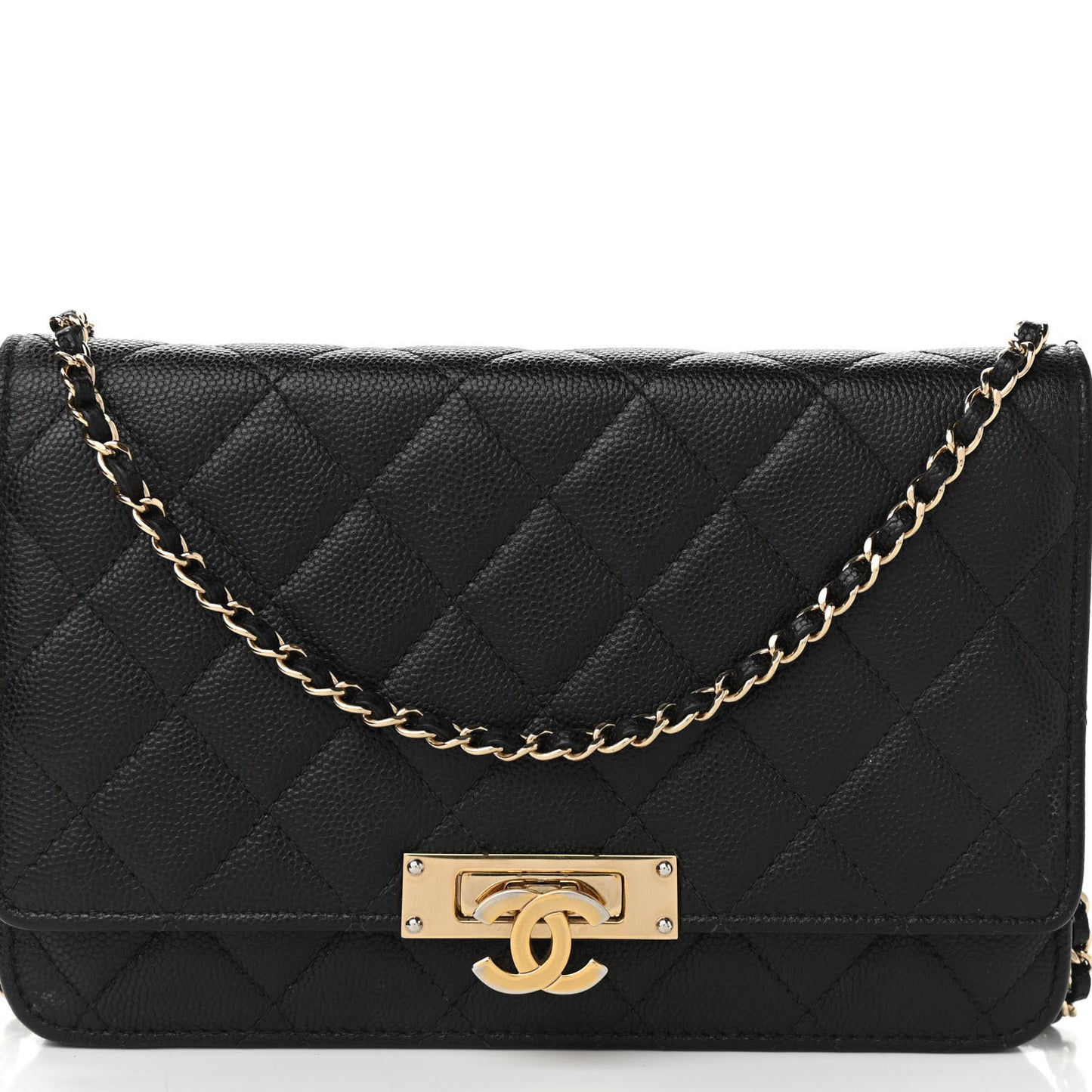 Caviar Quilted Golden Class Wallet On Chain WOC Black