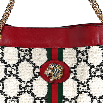 Gucci Tweed GG Monogram Large Rajah Chain Tote White Black Romantic Cherry 9 of 24