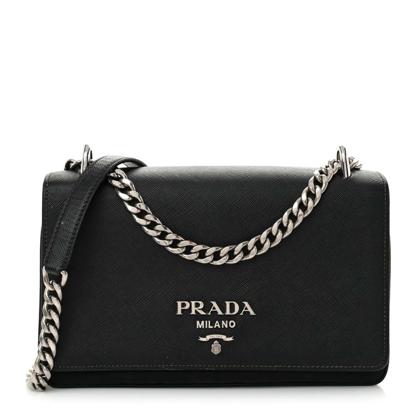 Saffiano Tessuto Nylon Chain Shoulder Bag Black