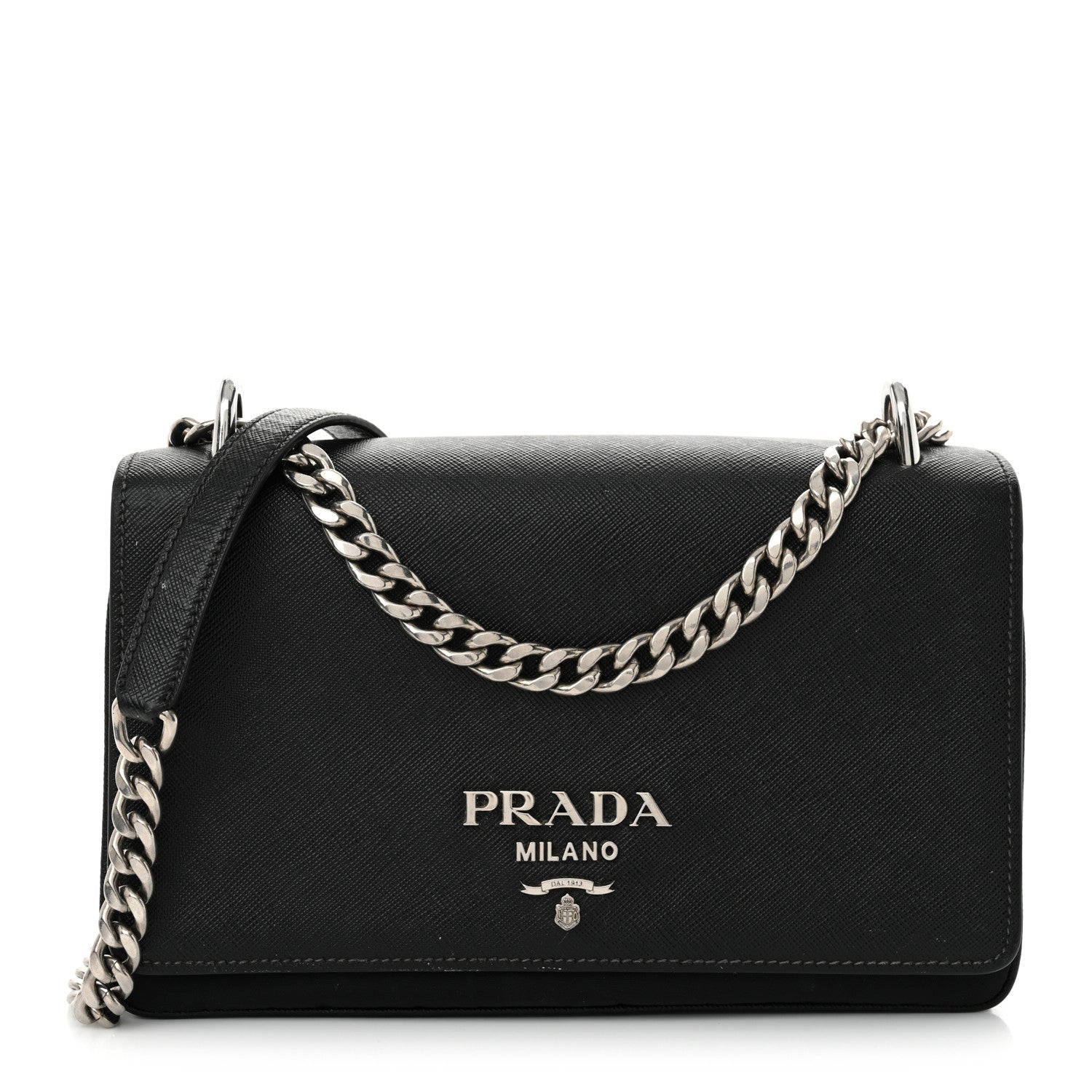 Prada Saffiano Tessuto Nylon Chain Shoulder Bag Black 1 of 11