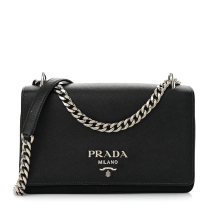 Prada Saffiano Tessuto Nylon Chain Shoulder Bag Black 1 of 11