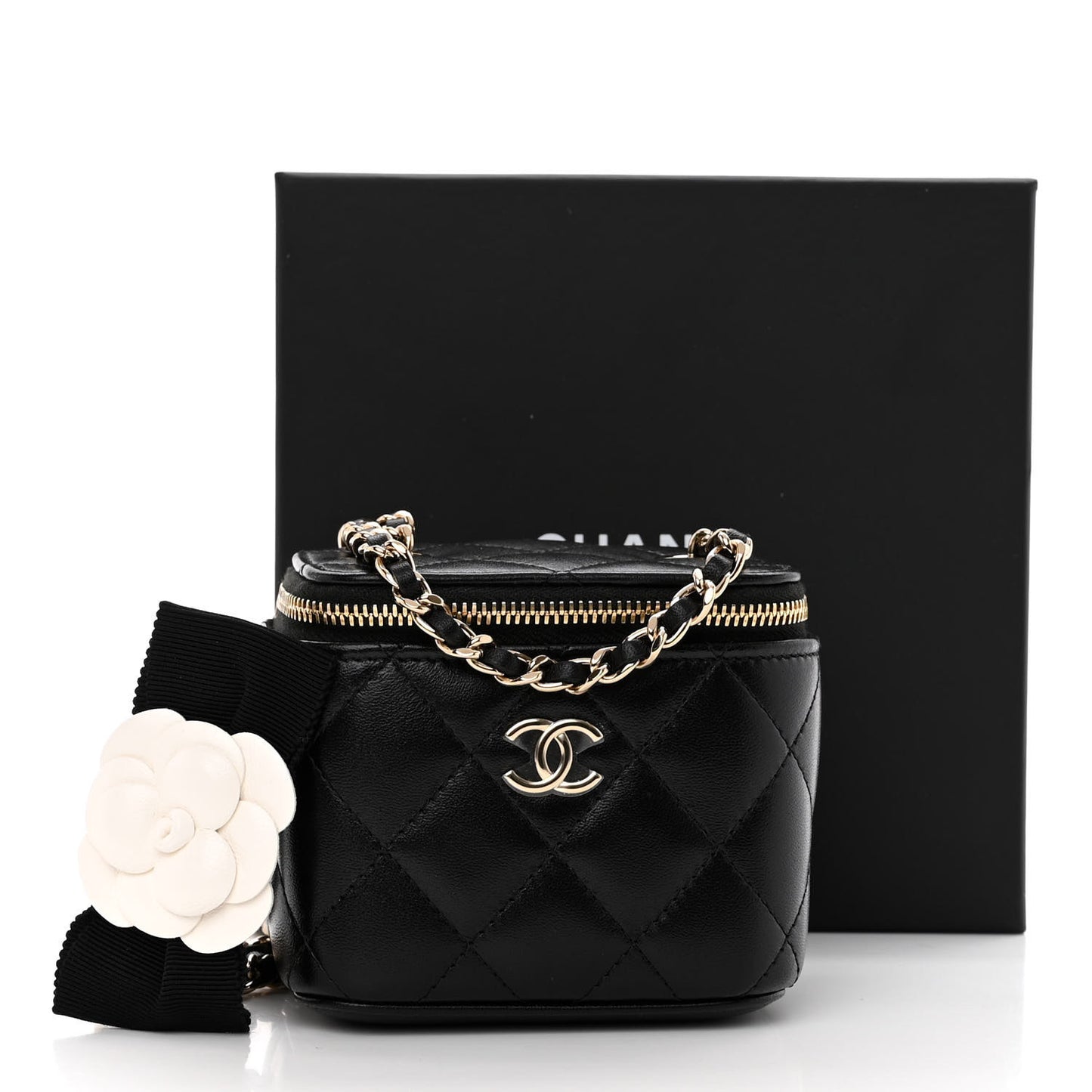 Lambskin Quilted My Chanel Lady Vanity Case With Chain Black