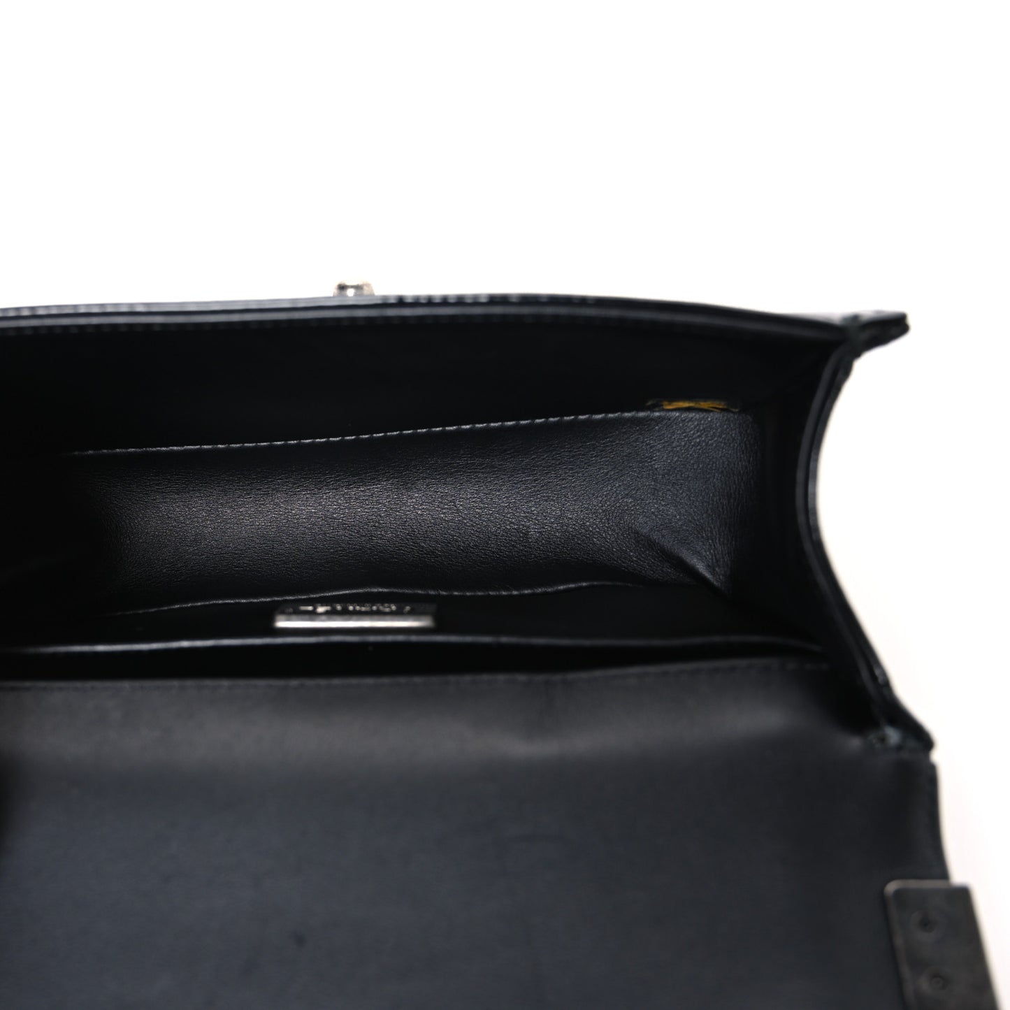 Patent Calfskin Snakeskin Small Boy Flap Black Silver