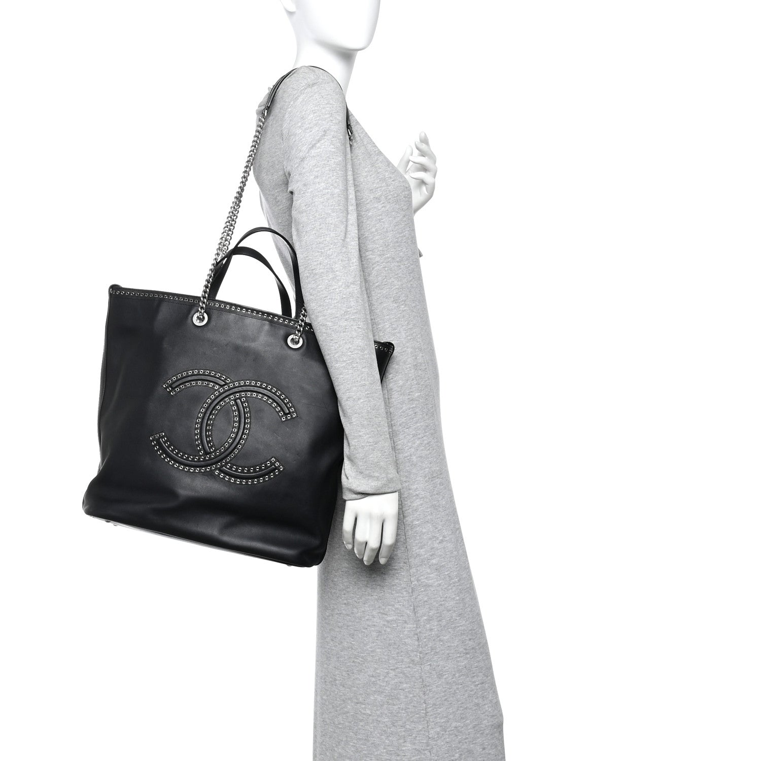 Chanel Calfskin Large Coco Eyelets Shopping Tote Black 2 of 10