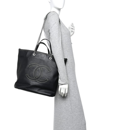 Chanel Calfskin Large Coco Eyelets Shopping Tote Black 2 of 10