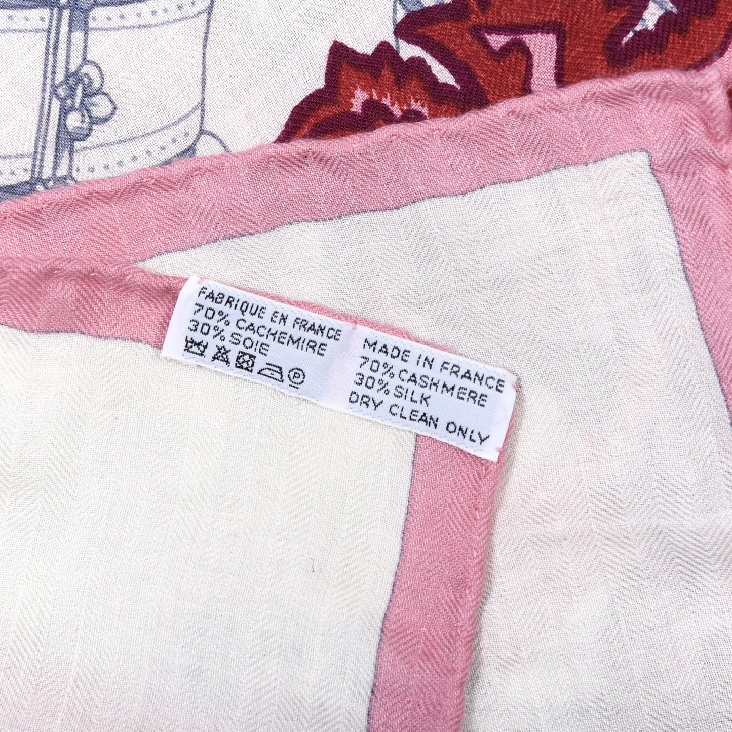 Cashmere Silk Cavalcadour Shawl 140 Blanc Violet Rose
