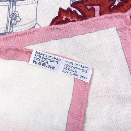 Hermes Cashmere Silk Cavalcadour Shawl 140 Blanc Violet Rose 6 of 6
