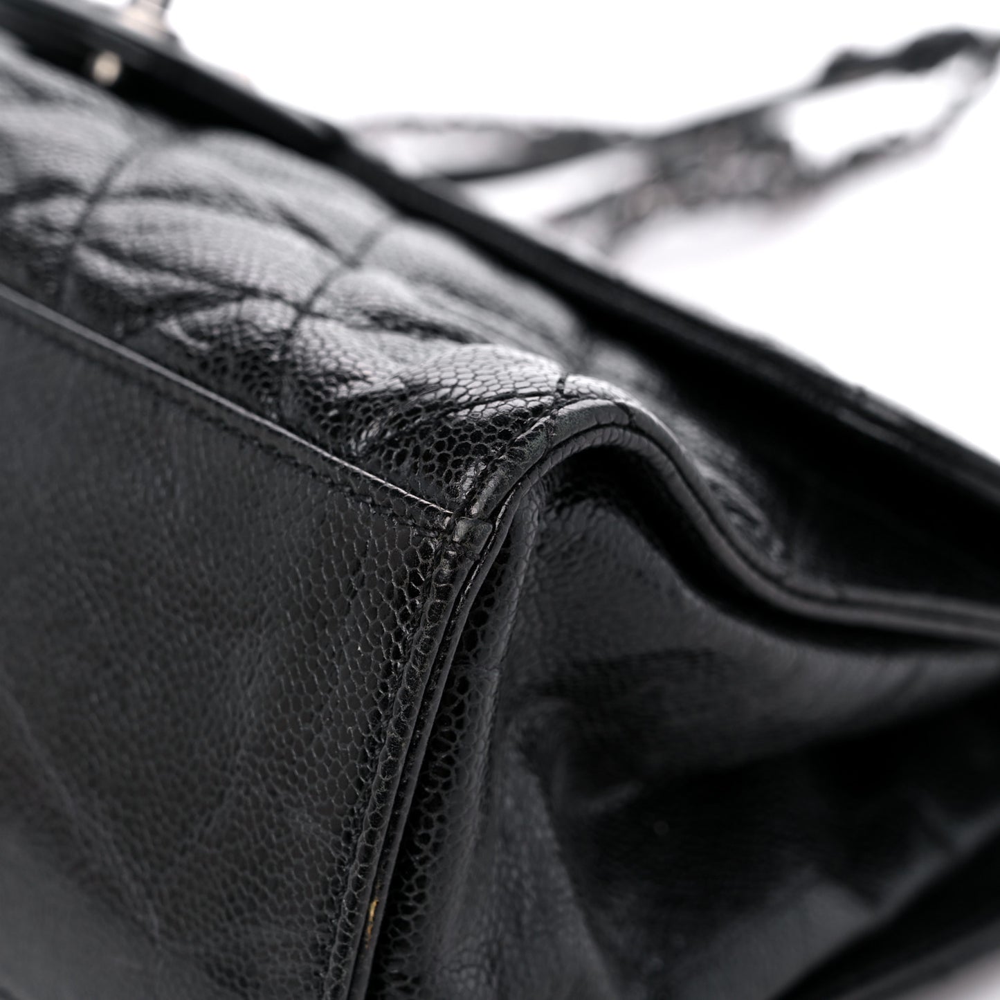 Crumpled Grained Calfskin Jumbo CC Crave Flap Black
