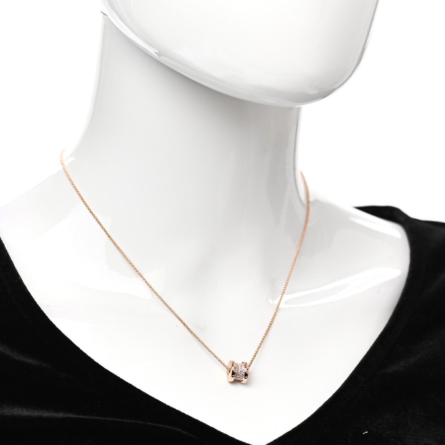 Bulgari 18K Rose Gold Diamond Small B.Zero1 Pave Pendant Necklace 2 of 6