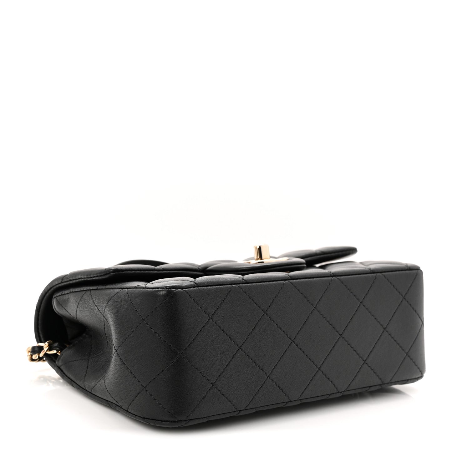 Lambskin Quilted Mini Top Handle Rectangular Flap Black
