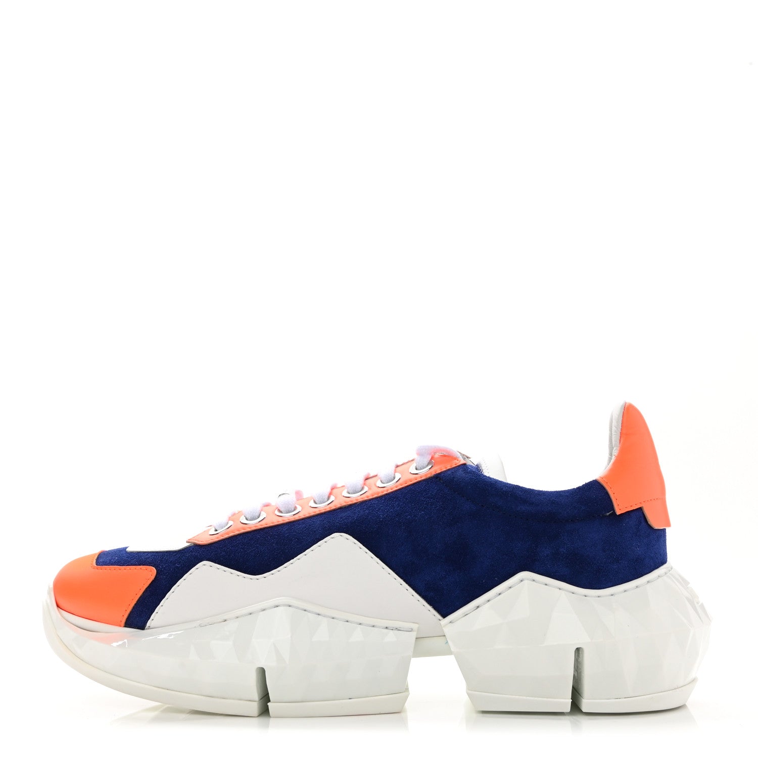 Jimmy Choo Suede Calfskin Diamond Low Top Sneaker 40 Cobalt Neon Orange 1 of 10