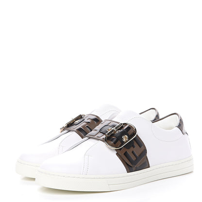 Fendi Vitello FF Embossed Womens Slip On Sneakers 37 Ultra White Maya Black 3 of 9