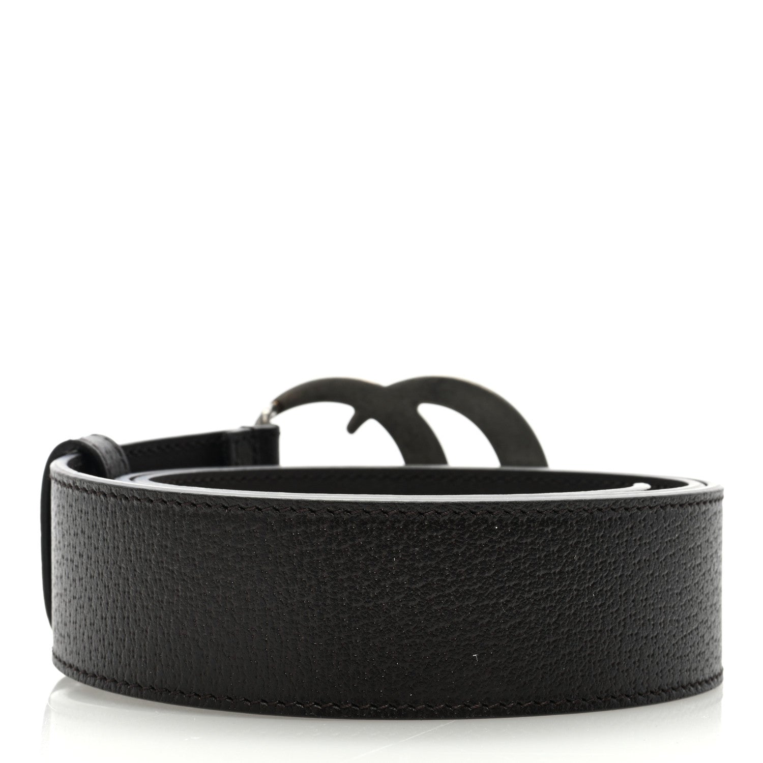 Gucci Textured Dollar Calfskin Nickel Double G 40mm Belt 80 32 Dark Cocoa 2 of 4