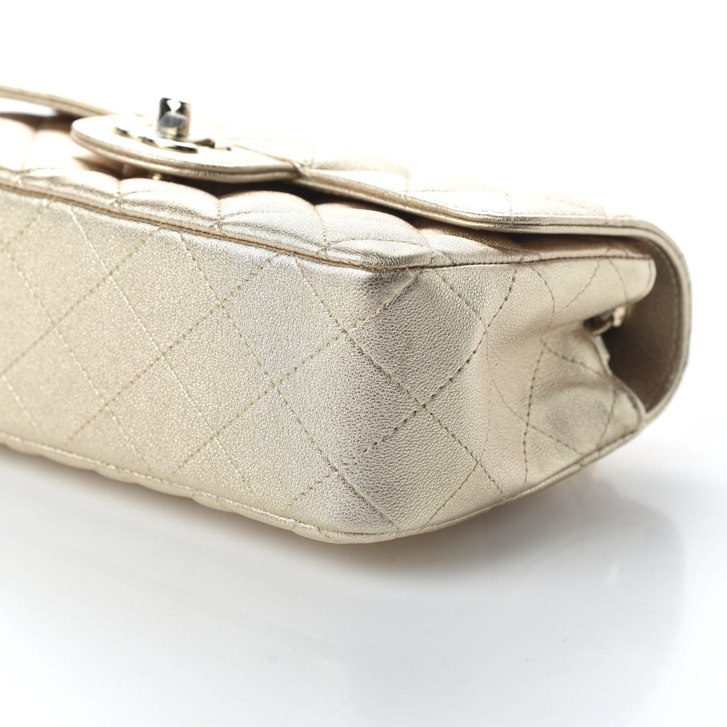 Metallic Lambskin Quilted Mini Rectangular Flap Gold
