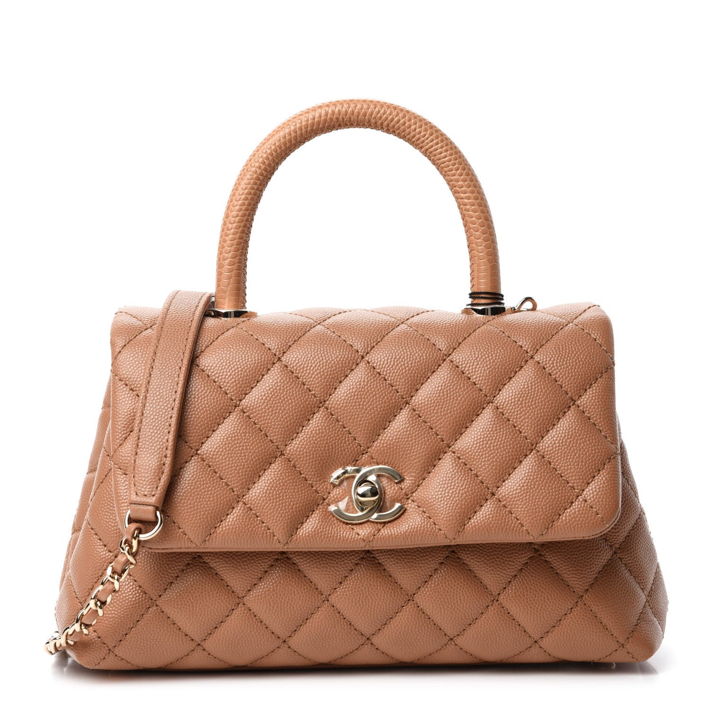 Caviar Quilted Lizard Embossed Mini Coco Handle Flap Brown