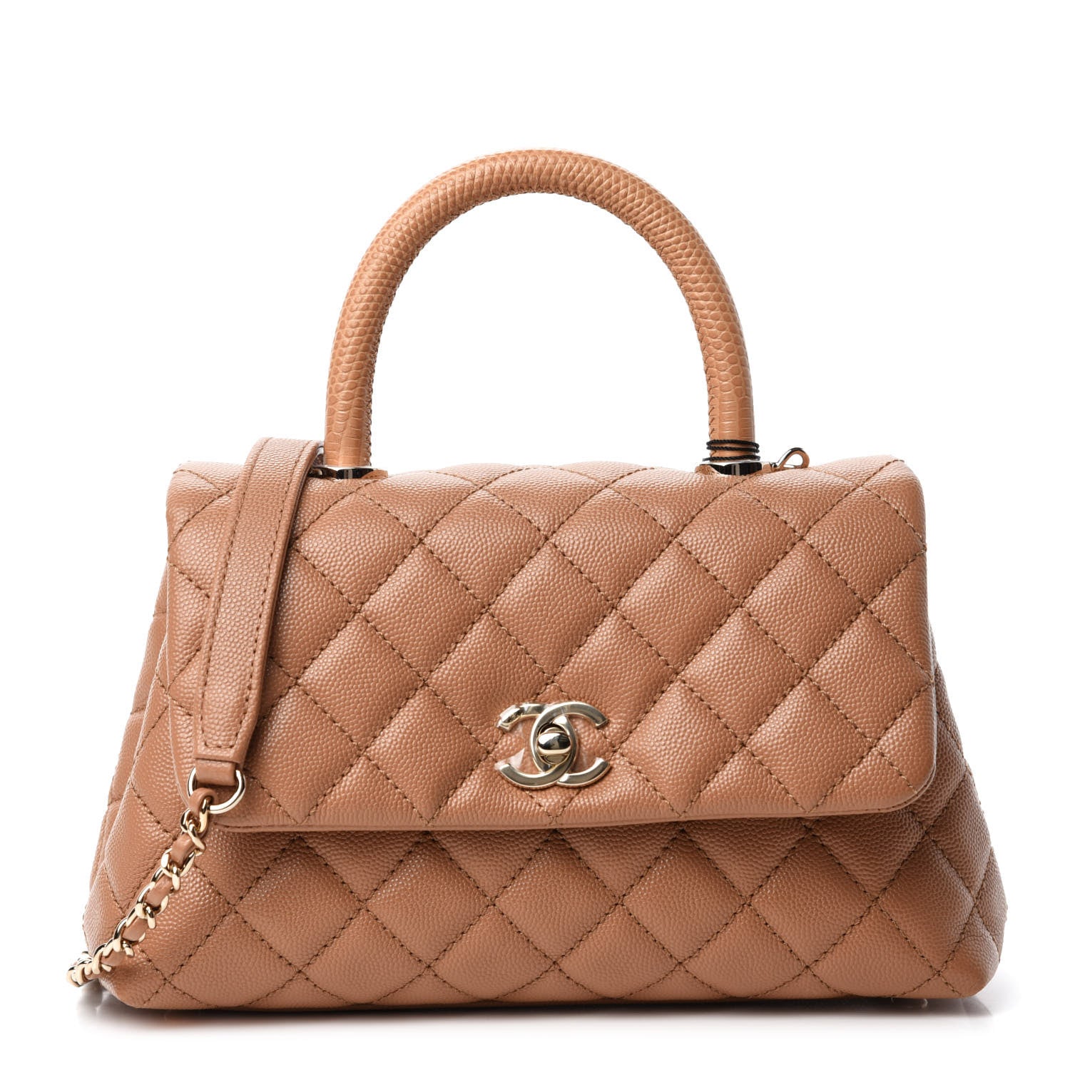 Chanel Caviar Quilted Lizard Embossed Mini Coco Handle Flap Brown 1 of 10