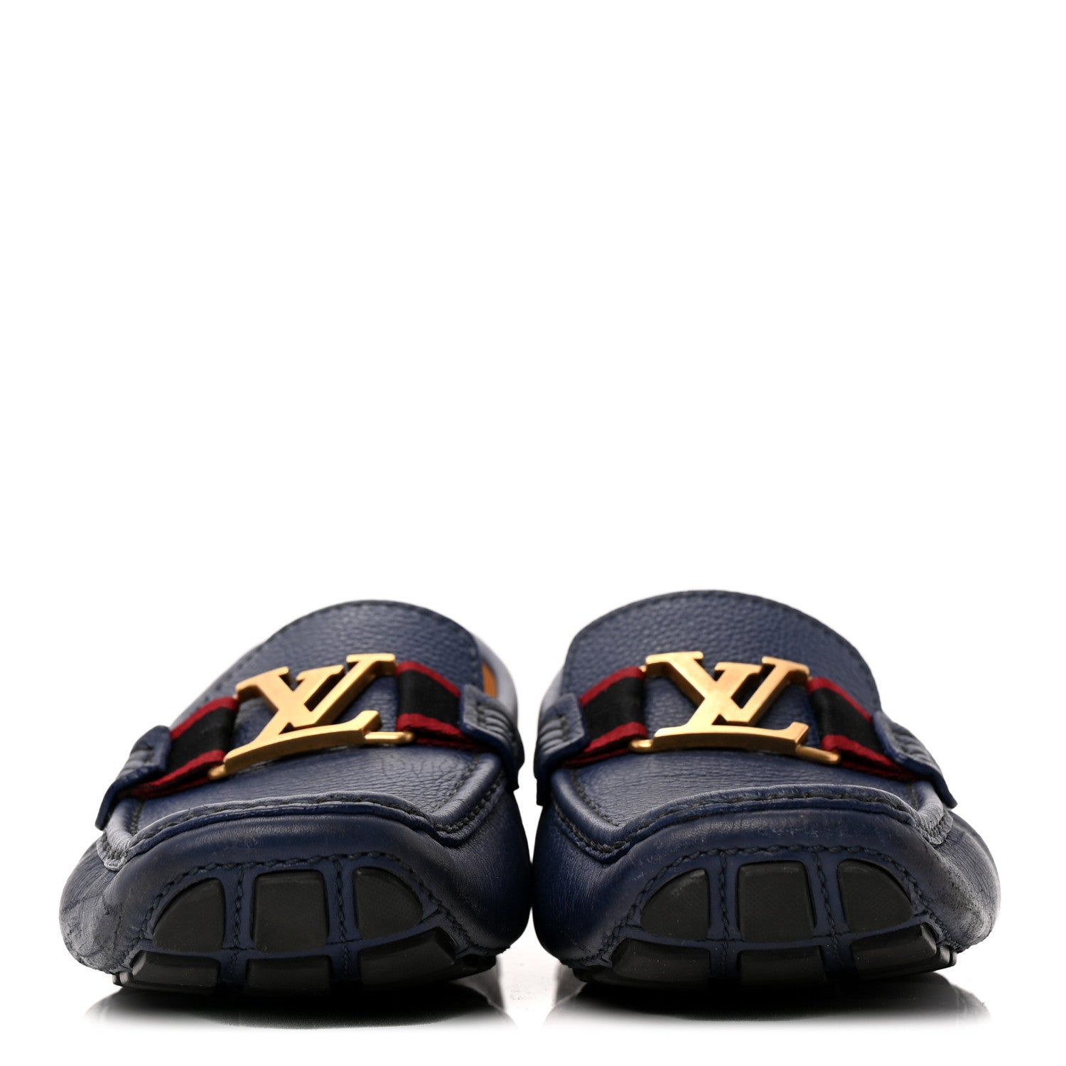 Louis Vuitton Grained Calfskin Mens Monte Carlo Car Shoe Moccasin Loafers 9 Blue 3 of 10