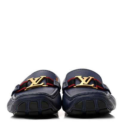 Louis Vuitton Grained Calfskin Mens Monte Carlo Car Shoe Moccasin Loafers 9 Blue 3 of 10