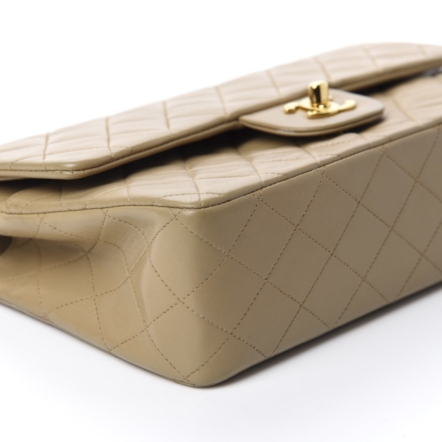 Lambskin Quilted Medium Double Flap Beige